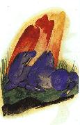 Franz Marc Two Blue Horses in front of a Red Rock oil painting